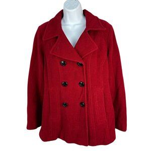 Croft & Barrow Womens Medium Red Double-Breasted Peacoat Stylish Outerwear